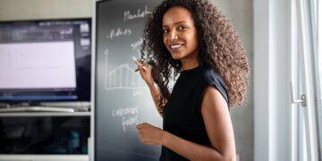 Businesswoman woman giving presentation in office. Female entrepreneur looking at camera during presentation.  Our Services strategic planning Copy 1 360x180